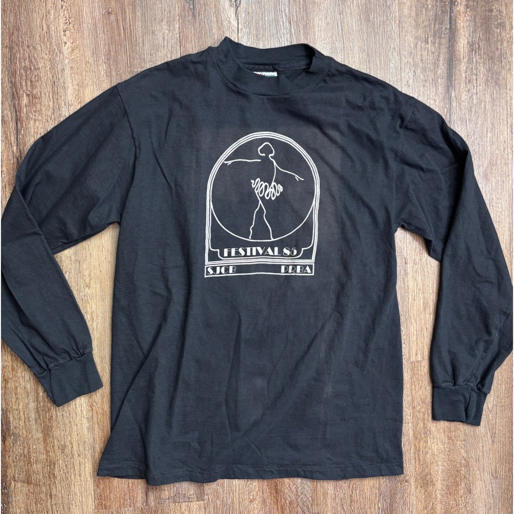 Vintage 1985 Hanes Beefy-T Long Sleeve Ballerina Festival 85 T Shirt Black